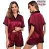 image:imageSWOMOG Couples Pajama Set Women amp Men Silk Satin Short Sleeve Set Top and Shorts Sleepwear Soft ButtonDown LoungewearDeep Wine RedBlack