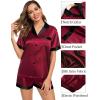 image:imageSWOMOG Couples Pajama Set Women amp Men Silk Satin Short Sleeve Set Top and Shorts Sleepwear Soft ButtonDown LoungewearDeep Wine RedBlack