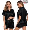 image:imageSWOMOG Couples Pajama Set Women amp Men Silk Satin Short Sleeve Set Top and Shorts Sleepwear Soft ButtonDown LoungewearPure Black