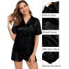 image:imageSWOMOG Couples Pajama Set Women amp Men Silk Satin Short Sleeve Set Top and Shorts Sleepwear Soft ButtonDown LoungewearPure Black