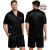 image:imageSWOMOG Couples Pajama Set Women amp Men Silk Satin Short Sleeve Set Top and Shorts Sleepwear Soft ButtonDown LoungewearPure Black
