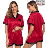image:imageSWOMOG Couples Pajama Set Women amp Men Silk Satin Short Sleeve Set Top and Shorts Sleepwear Soft ButtonDown LoungewearRed