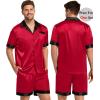 image:imageSWOMOG Couples Pajama Set Women amp Men Silk Satin Short Sleeve Set Top and Shorts Sleepwear Soft ButtonDown LoungewearRed