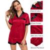 image:imageSWOMOG Couples Pajama Set Women amp Men Silk Satin Short Sleeve Set Top and Shorts Sleepwear Soft ButtonDown LoungewearRed