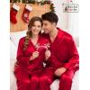 image:imageSWOMOG Couples Pajama Sets Men amp Women Satin Long Sleeve Sleepwear Silky Classic Button Down Soft Loungewear Pjs Set Women Pure Red XXLarge