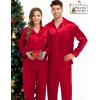 image:imageSWOMOG Couples Pajama Sets Men amp Women Satin Long Sleeve Sleepwear Silky Classic Button Down Soft Loungewear Pjs Set Women Pure Red XXLarge