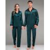 image:imageSWOMOG Couples Pajama Sets Men amp Women Satin Long Sleeve Sleepwear Silky Classic Button Down Soft Loungewear Pjs SetDeep Green