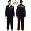 image:imageSWOMOG Couples Pajama Sets Men amp Women Satin Long Sleeve Sleepwear Silky Classic Button Down Soft Loungewear Pjs SetPure Black