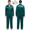 image:imageSWOMOG Couples Pajama Sets Men amp Women Satin Long Sleeve Sleepwear Silky Classic Button Down Soft Loungewear Pjs SetPure Green