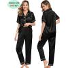 image:imageSWOMOG Couples Pajamas Sets Women amp Men Satin Short Sleeve Sleepwear Button Down Loungewear Pjs Set with Long PantsBlack