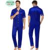 image:imageSWOMOG Couples Pajamas Sets Women amp Men Satin Short Sleeve Sleepwear Button Down Loungewear Pjs Set with Long PantsBlue