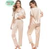 image:imageSWOMOG Couples Pajamas Sets Women amp Men Satin Short Sleeve Sleepwear Button Down Loungewear Pjs Set with Long PantsChampagne