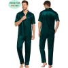 image:imageSWOMOG Couples Pajamas Sets Women amp Men Satin Short Sleeve Sleepwear Button Down Loungewear Pjs Set with Long PantsDeep Green