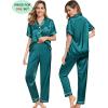image:imageSWOMOG Couples Pajamas Sets Women amp Men Satin Short Sleeve Sleepwear Button Down Loungewear Pjs Set with Long PantsGreen