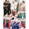 image:imageSWOMOG Couples Pajamas Sets Women amp Men Satin Short Sleeve Sleepwear Button Down Loungewear Pjs Set with Long PantsGreen