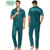 image:imageSWOMOG Couples Pajamas Sets Women amp Men Satin Short Sleeve Sleepwear Button Down Loungewear Pjs Set with Long PantsGreen