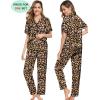 image:imageSWOMOG Couples Pajamas Sets Women amp Men Satin Short Sleeve Sleepwear Button Down Loungewear Pjs Set with Long PantsLeopard Print