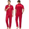 image:imageSWOMOG Couples Pajamas Sets Women amp Men Satin Short Sleeve Sleepwear Button Down Loungewear Pjs Set with Long PantsRed