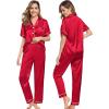 image:imageSWOMOG Couples Pajamas Sets Women amp Men Satin Short Sleeve Sleepwear Button Down Loungewear Pjs Set with Long PantsRed