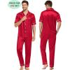 image:imageSWOMOG Couples Pajamas Sets Women amp Men Satin Short Sleeve Sleepwear Button Down Loungewear Pjs Set with Long PantsRed