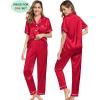 image:imageSWOMOG Couples Pajamas Sets Women amp Men Satin Short Sleeve Sleepwear Button Down Loungewear Pjs Set with Long PantsRed