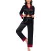 image:imageSWOMOG Couples Satin Pajama Set Women amp Men Long Sleeve Sleepwear Button Down Loungewear Silky Pj Set with Long PantsContrasting Black