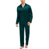 image:imageSWOMOG Couples Satin Pajama Set Women amp Men Long Sleeve Sleepwear Button Down Loungewear Silky Pj Set with Long PantsDeep Green