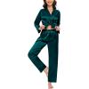 image:imageSWOMOG Couples Satin Pajama Set Women amp Men Long Sleeve Sleepwear Button Down Loungewear Silky Pj Set with Long PantsDeep Green