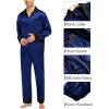 image:imageSWOMOG Couples Satin Pajama Set Women amp Men Long Sleeve Sleepwear Button Down Loungewear Silky Pj Set with Long PantsNavy Blue