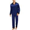 image:imageSWOMOG Couples Satin Pajama Set Women amp Men Long Sleeve Sleepwear Button Down Loungewear Silky Pj Set with Long PantsNavy Blue