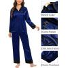 image:imageSWOMOG Couples Satin Pajama Set Women amp Men Long Sleeve Sleepwear Button Down Loungewear Silky Pj Set with Long PantsNavy Blue