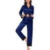 image:imageSWOMOG Couples Satin Pajama Set Women amp Men Long Sleeve Sleepwear Button Down Loungewear Silky Pj Set with Long PantsNavy Blue