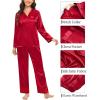 image:imageSWOMOG Couples Satin Pajama Set Women amp Men Long Sleeve Sleepwear Button Down Loungewear Silky Pj Set with Long PantsPure Red