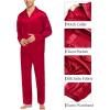 image:imageSWOMOG Couples Satin Pajama Set Women amp Men Long Sleeve Sleepwear Button Down Loungewear Silky Pj Set with Long PantsPure Red