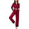 image:imageSWOMOG Couples Satin Pajama Set Women amp Men Long Sleeve Sleepwear Button Down Loungewear Silky Pj Set with Long PantsWine Red
