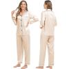 image:imageSWOMOG Couples Satin Pajama Set Women amp Men Long Sleeve Sleepwear Button Down Loungewear Silky Pj Set with Long PantsZ  Double Piping  Champagne