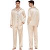 image:imageSWOMOG Couples Satin Pajama Set Women amp Men Long Sleeve Sleepwear Button Down Loungewear Silky Pj Set with Long PantsZ  Double Piping  Champagne