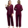 image:imageSWOMOG Couples Satin Pajama Set Women amp Men Long Sleeve Sleepwear Button Down Loungewear Silky Pj Set with Long PantsZ  Double Piping  Deep Wine Red