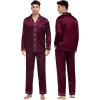 image:imageSWOMOG Couples Satin Pajama Set Women amp Men Long Sleeve Sleepwear Button Down Loungewear Silky Pj Set with Long PantsZ  Double Piping  Deep Wine Red
