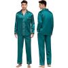 image:imageSWOMOG Couples Satin Pajama Set Women amp Men Long Sleeve Sleepwear Button Down Loungewear Silky Pj Set with Long PantsZ  Double Piping  Green