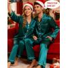 image:imageSWOMOG Couples Satin Pajama Set Women amp Men Long Sleeve Sleepwear Button Down Loungewear Silky Pj Set with Long PantsZ  Double Piping  Green