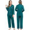 image:imageSWOMOG Couples Satin Pajama Set Women amp Men Long Sleeve Sleepwear Button Down Loungewear Silky Pj Set with Long PantsZ  Double Piping  Green