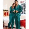 image:imageSWOMOG Couples Satin Pajama Set Women amp Men Long Sleeve Sleepwear Button Down Loungewear Silky Pj Set with Long PantsZ  Double Piping  Green