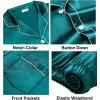 image:imageSWOMOG Couples Satin Pajama Set Women amp Men Long Sleeve Sleepwear Button Down Loungewear Silky Pj Set with Long PantsZ  Double Piping  Green