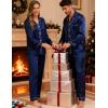 image:imageSWOMOG Couples Satin Pajama Set Women amp Men Long Sleeve Sleepwear Button Down Loungewear Silky Pj Set with Long PantsZ  Double Piping  Navy Blue