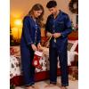 image:imageSWOMOG Couples Satin Pajama Set Women amp Men Long Sleeve Sleepwear Button Down Loungewear Silky Pj Set with Long PantsZ  Double Piping  Navy Blue