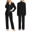 image:imageSWOMOG Womens Pajamas Set Long Sleeve Sleepwear Button Down Nightwear Soft Cotton Pj Lounge SetsBlack