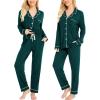 image:imageSWOMOG Womens Pajamas Set Long Sleeve Sleepwear Button Down Nightwear Soft Cotton Pj Lounge SetsBlack Green