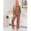 image:imageSWOMOG Womens Pajamas Set Long Sleeve Sleepwear Button Down Nightwear Soft Cotton Pj Lounge SetsBrown White Plaid