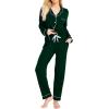 image:imageSWOMOG Womens Pajamas Set Long Sleeve Sleepwear Button Down Nightwear Soft Cotton Pj Lounge SetsGreen